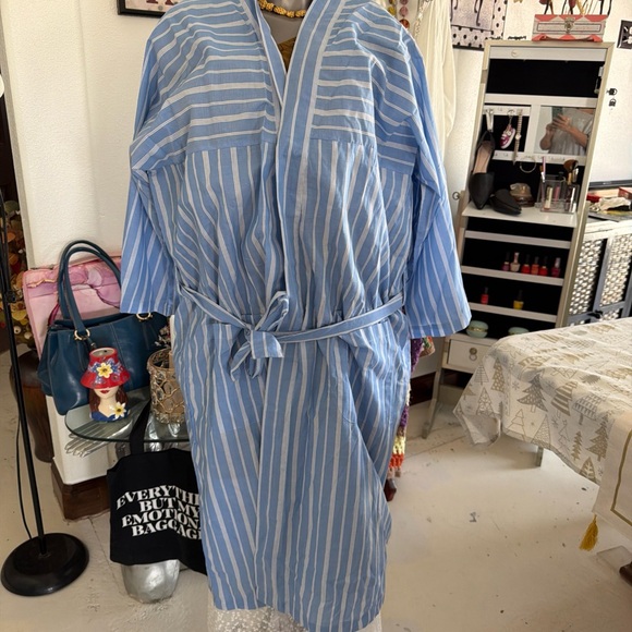 bill blass Other - Men's Blue and White Striped Cotton Robe with Tie Belt Bill Blass